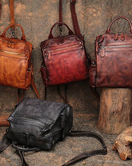 Vintage Coffee Leather Rucksack Womens School Backpack Ladies Leather Backpack Purses