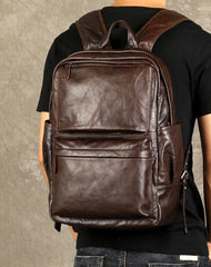 Coffee Leather Mens Cool Backpacks Large Travel Backpack Hiking Backpack for men