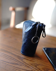 Vintage Women Brown Leather Zip Key Wallet - Open View
