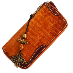 Handmade Leather Mens Tibetan Chain Biker Wallets Cool Leather Wallet Long Clutch Wallets for Men