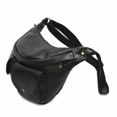 Black LEATHER MENS 10 inches FANNY PACK - Chain Detail