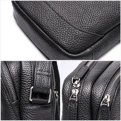 Casual Black Leather Mens Small Shoulder Bag Small Side Bag Messenger Bag For Men