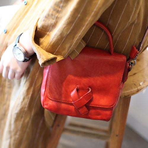 Small Brown Leather Satchel Flap Over Crossbody Bag - Annie Jewel