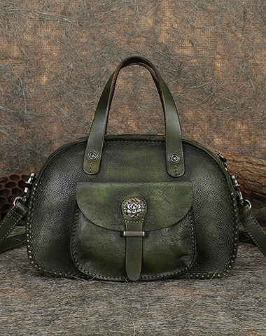 Best Green Leather Womens Vintage Handbag Handmade Crossbody Purse for Ladies