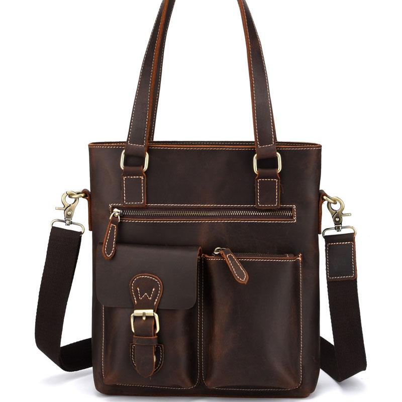 Cool Black Coffee Leather Tote Work Bag Handbag Briefcase Shoulder Bag For Men