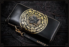 Handmade Leather Tibetan Mens Biker Chain Wallet Cool Leather Wallets Long Clutch Wallets for Men