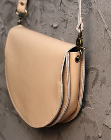 Cute Beige LEATHER Saddle SHOULDER Bag WOMEN Small Saddle Crossbody Purse FOR WOMEN