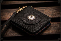 Handmade Leather Small Tooled Mens billfold Chain Wallet Cool Chain Wallet Biker Wallet for Men