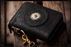 Handmade Leather Small Tooled Mens Cool billfold Wallet Chain Wallets Biker Wallet for Men