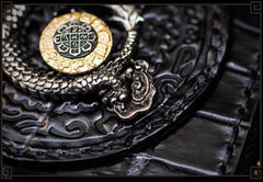 Handmade Leather Chinese Dragon Mens Chain Biker Wallet Cool Leather Wallet Long Clutch Wallets for Men
