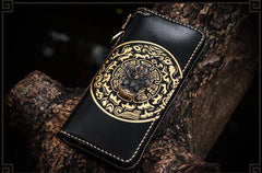 Handmade Leather Tibetan Mens Biker Chain Wallet Cool Leather Wallets Long Clutch Wallets for Men
