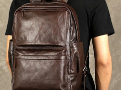 Coffee Leather Mens Cool Backpacks Large Travel Backpack Hiking Backpack for men