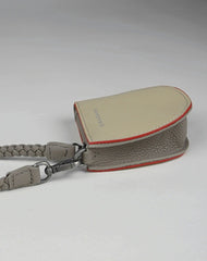 Womens Beige&Gray Leather Coin Zip Wallet with Leather Chain Leather Zip Wristlet Purse for Ladies