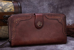 Genuine Leather Wallet Long Wallet Tooled Vintage Wallet Purse For Men Women