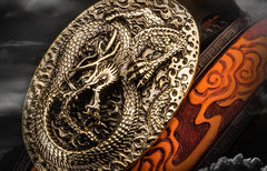 Handmade Leather Tooled Chinese Dragon Mens Belt Custom Cool Leather Men Belts for Men