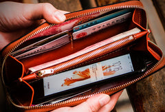Handmade leather brown biker wallet clutch zip long wallet leather men phone - EverHandmade