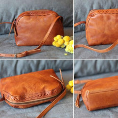 Small Brown Leather Crossbody Bag Zip Shoulder Bag - Annie Jewel