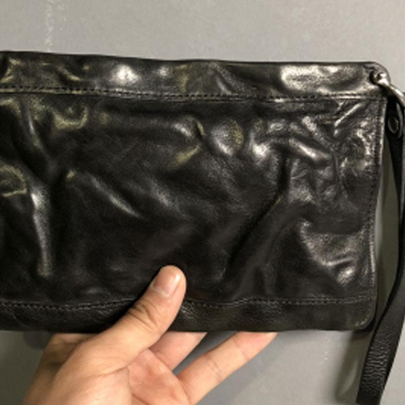 Genuine Leather Mens Clutch Cool Slim Wallet Zipper Clutch Wristlet Wallet for Men
