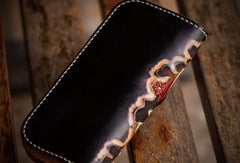 Handmade leather Chinese Taranis biker wallet long wallet black leather men phone