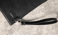 Genuine Leather Mens Clutch Cool Slim Wallet Zipper Clutch Wristlet Wallet for Men