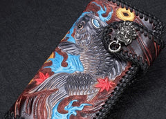 Handmade Leather Carp Mens Chain Biker Wallet Cool Leather Wallet With Chain Wallets for Men