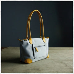Womens Light Gray Nylon Shoulder Tote Small Light Gray&Yellow Nylon Handbag Purse for Ladies