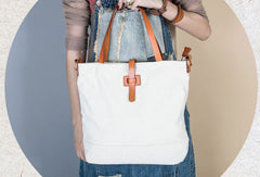 Leather Handbag Canvas Tote Bag Shoulder Bag Purse For Women - EverHandmade
