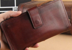 Genuine Leather Mens Cool Biker Chain Wallet Long Leather Wallet Slim Clutch Wristlet Wallet for Men