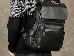 Genuine Leather Mens Cool Backpack Large Black Travel Backpack Hiking Backpack for men