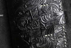 Handmade long leather wallet floral leather clutch wallet for women men zip - EverHandmade