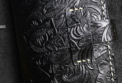 Handmade long leather wallet floral leather clutch wallet for women men zip