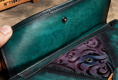 Handmade Long Leather Wallet Ethnic Vintage Wallet Zip Clucth Purse For Women