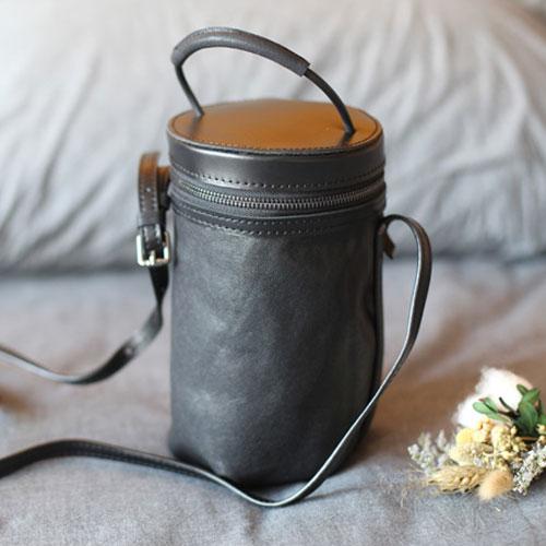 Fashion Womens Small Black Handbag Leather Barrel Crossbody Bag Cute Bucket Shou CM02701098