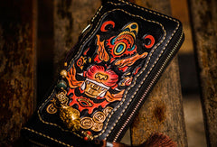 Handmade leather Chinese Monster biker wallet long wallet black leather men phone - EverHandmade