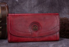 Genuine Leather Wallet Folded Long Wallet Vintage Wallet Purse For Women - EverHandmade