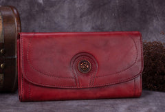Genuine Leather Wallet Folded Long Wallet Vintage Wallet Purse For Women