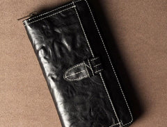 Leather Mens Cool Long Leather Wallet Phone Zipper Clutch Wristlet Wallets for Men