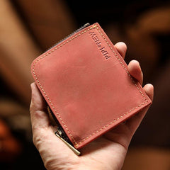 Handmade Slim Black Leather Mens billfold Wallet Zipper Small Wallet Front Pocket Wallet For Men