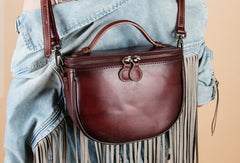 Handmade Genuine Leather Round Handbag Bag Crossbody Bag Shoulder Bag Purse For Women - EverHandmade