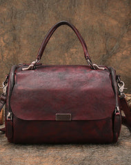 Brown Vintage Womens Leather Handbag Purse Handbag Rivet Shoulder Bag for Ladies