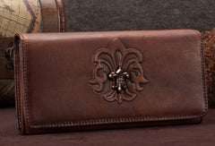 Genuine Leather Wallet Long Wallet Vintage Tooling Wallet Purse For Men Women