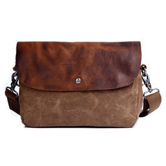 Mens Waxed Canvas Leather Small Side Bag Canvas Messenger Courier Bags for Men