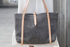 Handmade Canvas Leather purse handbag shoulder bag beige for women leather tote bag