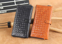 Genuine Leather Mens Cool Braided Wallet Long Leather Wallet Clutch Wristlet Wallet for Men