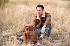 Cool Brown Leather Mens Backpack Large Brown Travel Backpack Hiking Backpack for men