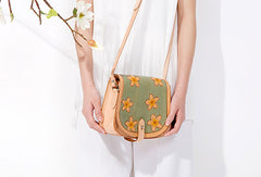 Handmade Leather floral saddle bag shoulder purse for women leather shoulder bag