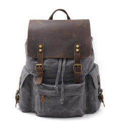 Cool Canvas Leather Mens Waterproof 14'' Computer Backpack Large Hiking Backpack Travel Backpack for Men