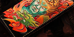 Handmade Leather Men Tooled Acalanatha Cool Leather Wallet Long Phone Clutch Wallets for Men