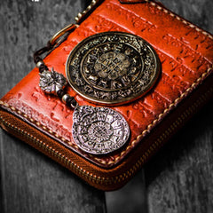 Handmade Leather Tibetan Mens billfold Wallets Cool Chain Wallet Small Biker Wallet for Men