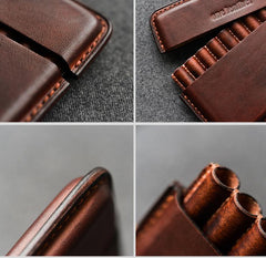 Handmade Brown Leather Slim Mens 10pcs Cigarette Holder Case Cool Custom Cigarette Case for Men